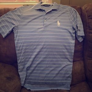 Men’s Small Polo Golf Shirt, blue & white